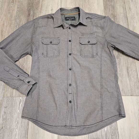Tranquility Mayhem Button Down Long Sleeve Shirt Grey Gingham Men's Medium - Picture 1 of 8